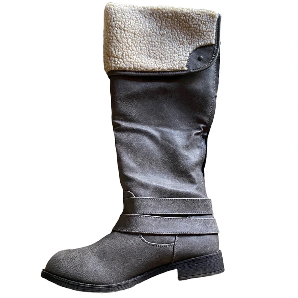 Grey Riding Boots Knee High Over Knee Cornelia Neutral Gray Taupe Womens Size 9